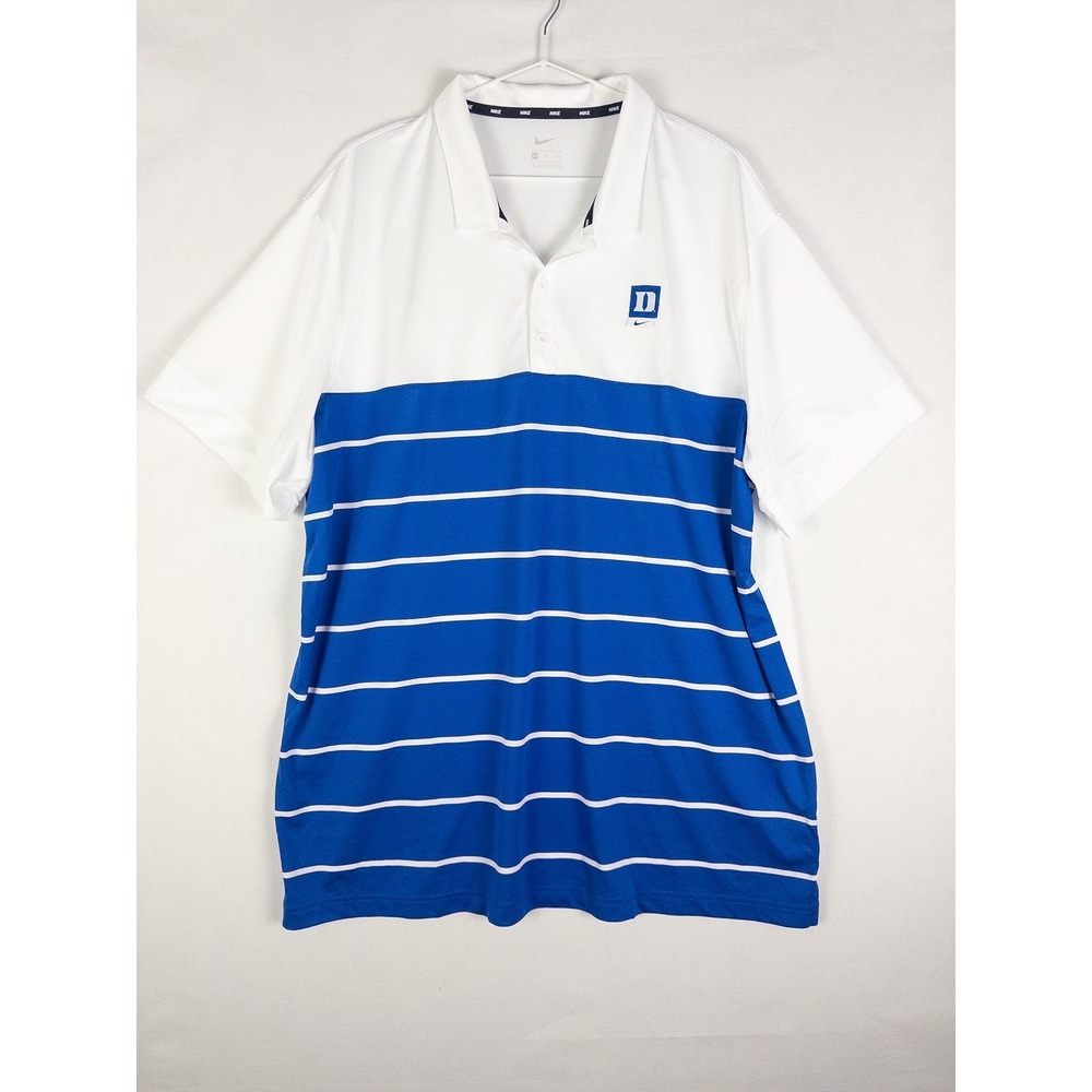 Nike Duke Blue Devils Striped Performance Polo Shirt Mens XXL White Blue Streetw